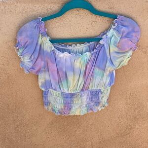 Medium tie dye ruched crop top 100% Rayon
